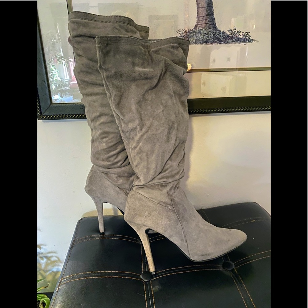Super Sexy Soft Knee High Suede Gray Cutest Boot with 4 inch Heel